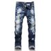 Men's Slim Fit Stretch Denim Jeans With Artistic Ripped Details & Zip Accents, Modern Tapered Leg For Trendy Urban Style_mkmklike.com