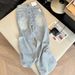 High-Waisted Straight Leg Jeans Rhinestone Feather Jacquard Embroidered Women's Loose Slim Wide Leg Trousers_mkmklike.com