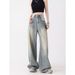 Spring/Summer 2025 New Vintage Straight-Leg Jeans For Women, American Style High-Waisted Loose Design, Floor-Length_mkmklike.com