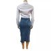 Women's Clothing Denim Splicing Two Piece Long Sleeved Shirt Denim Slit Dress Two Piece Suit_mkmklike.com