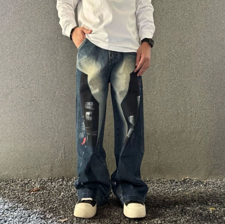 Parisian-Grunge Washed Jeans – Acid Wash Straight-Leg Trousers With Lightweight Stretch (Streetwear Essential For Men)_mkmklike.com