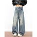Wide Leg Jeans Loose Fitting Slimming Trendy Casual Pants for Men And Women Washed Texture Cool Slanted Cut Design Versatile_mkmklike.com