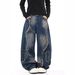 Vintage Distressed High Waist Straight Leg Jeans For Women & Men - Retro Washed Blue Denim Pants With Raw Hem Knee Rips Relaxed Fit Wide Leg Trousers_mkmklike.com