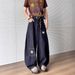 Men's Loose Straight Leg Jeans Cut off Curved Blade 2025 Spring New Style American Retro Letter Print Casual Pants_mkmklike.com