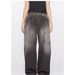 Hand-Painted Splash Ink Art Wide Leg Distressed Denim Pants - Unisex Relaxed Fit Vintage Washed Jeans_mkmklike.com