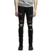 Men's Clothing Cashew Flower Leopard Print Stitching Ripped High Street Trendy Stretch Jeans For Small Feet_mkmklike.com
