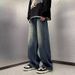Washed Straight-Leg Jeans For Men, Spring And Autumn Style, American Loose Fit, Wide-Leg Casual Retro Trendy Brand,_mkmklike.com