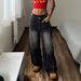 Women's High-Waisted Gradient Black And Gray Frayed Edge Wide Leg Jeans Vintage Distressed Floor-Length Denim_mkmklike.com