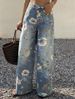 Women's Printed Wide-Leg Jeans – High-Waisted Loose Fit Denim Pants For Bold Streetwear Looks_mkmklike.com