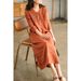 New Artistic Linen Five point Sleeve Western Style Age reducing Fashion V neck Thin Knee length Dress_mkmklike.com