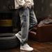 Men's Oversized Straight Leg Jeans - Vintage Washed Denim Pants For Casual Streetwear (S-XXXL, Blue, Non-Stretch Cotton)_mkmklike.com