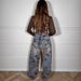 Retro Flocked Color Block Jacquard Denim Jeans Women's Casual Cotton Solid Pattern Spring/Autumn Summer Clothing_mkmklike.com