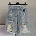 Men's Clothing Colorful Diamond Studded Ripped Denim Shorts Summer New High Waist Loose Breeches For Women_mkmklike.com