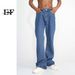 EF JEANS | 2023 New Product, Straight Versatile Solid Color Jeans, The Same For Men And Women, Non-elastic, Slightly Pulled Dark Blue_mkmklike.com
