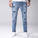 Men's Slim Fit Stretch Jeans - Classic Blue Washed Denim Pants With Tapered Leg For Casual Streetwear_mkmklike.com