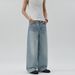 Men's Washed Light Blue Jeans Loose Fit Straight Leg Clean Cut Versatile Pants With Lightning Floral Pattern_mkmklike.com