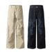 Large Pocket Cargo Unique Niche Pleated Design Loose Wide-Leg Straight Pants Men's Vibe Trendy Brand_mkmklike.com