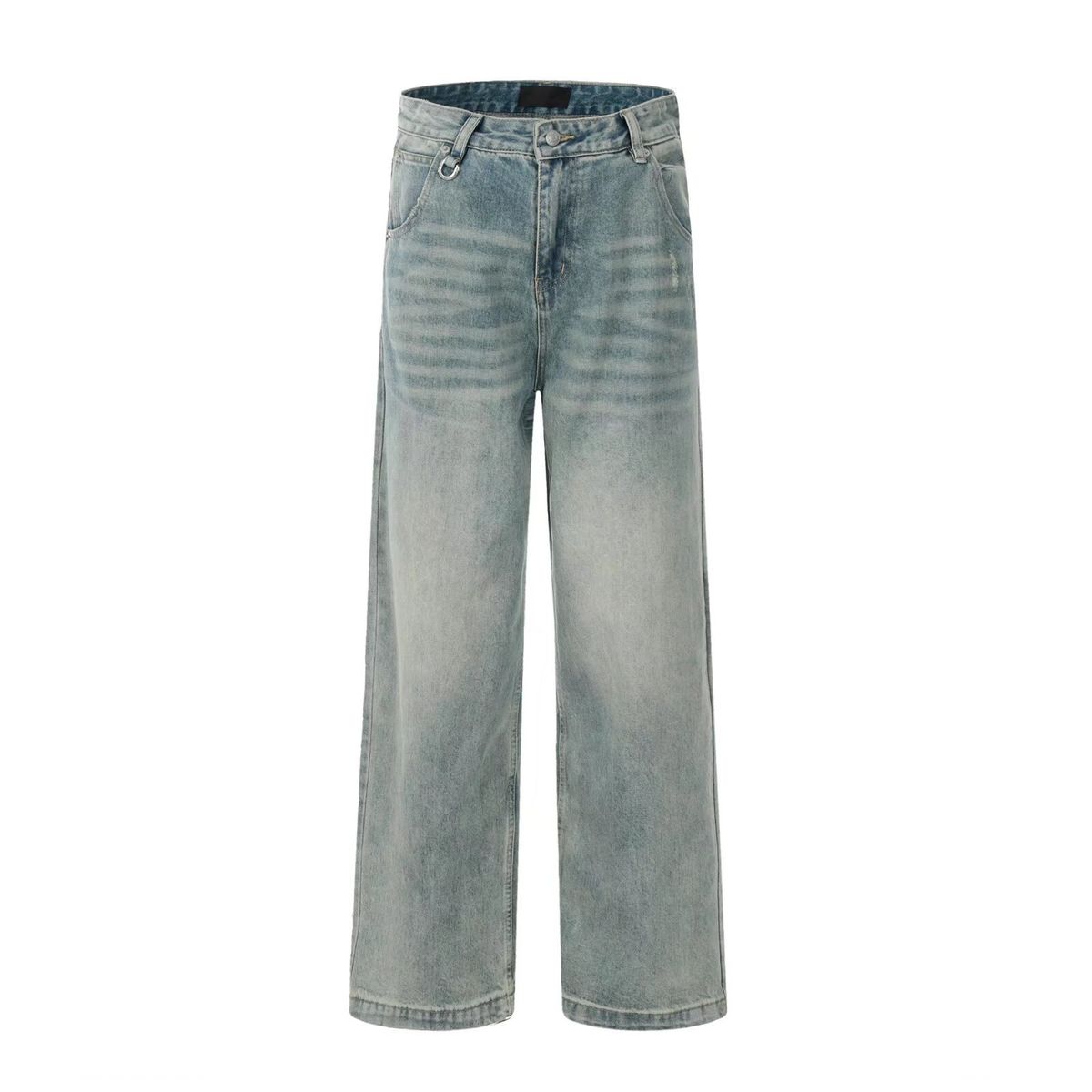 Men's Clothing Retro Washed Denim Mopping Pants For Men And Women Trendy Brand Loose Couple Casual Versatile Straight Wide Leg Trousers_mkmklike.com