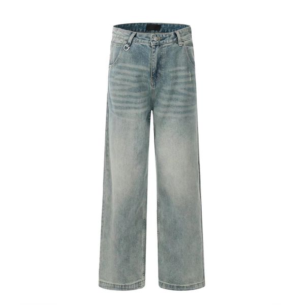 Men's Clothing Retro Washed Denim Mopping Pants For Men And Women Trendy Brand Loose Couple Casual Versatile Straight Wide Leg Trousers_mkmklike.com