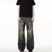 Men's Distressed Vintage Washed Jeans - Post-Apocalyptic Streetwear Denim Pants With Ripped Details, Loose Fit Vibe Casual Trousers_mkmklike.com