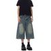 Vintage Washed Denim Shorts For Men & Women - Distressed Straight Leg Mid-Length Jeans With Deconstructed Hem_mkmklike.com