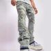 Men's Clothing New torn jeans, cat whisker sewn fabric, fashionable elastic loose wide leg pants, casual men's pants_mkmklike.com