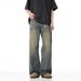 Vintage Washed Distressed Straight Leg Jeans For Men - Retro Loose Fit Denim Pants With High Waist & Street Style_mkmklike.com