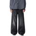 Men's Clothing Men's Textured Black & Gray Whiskered Flared Jeans Low Waist Wide Leg Pants American High Street Fashion Vibe Loose Fit_mkmklike.com