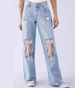 Distressed Denim Jeans Oversized Ripped Patchwork Lace-Up Pants ( Cotton Blend, Vintage Wash, Streetwear & Boho Chic, Plus Size Friendly)_mkmklike.com