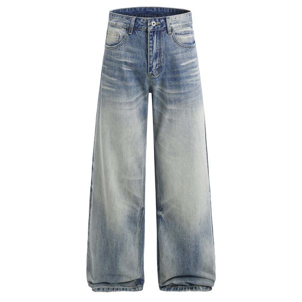 Washed Gradient Jeans Men's American Street Style Loose Wide-Leg Dad Punk Distressed Straight Long Pants_mkmklike.com