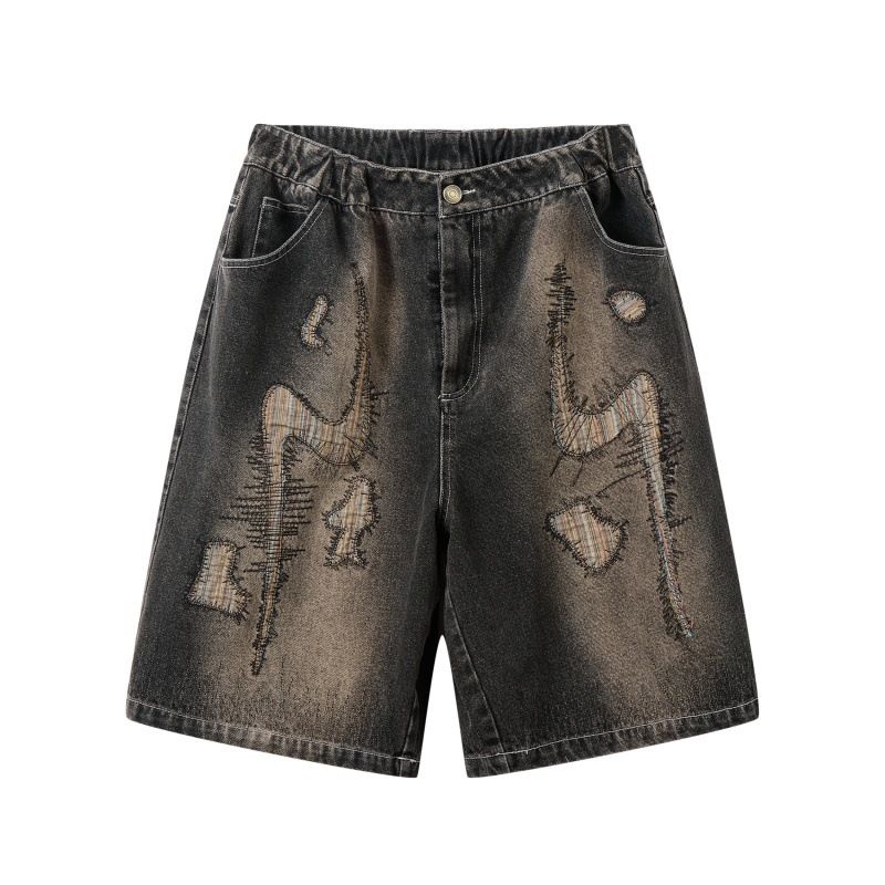 Men's Clothing Summer Street Style Washed Old Patchwork Loose Denim Shorts_mkmklike.com