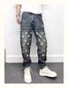 Men's Clothing Trendy Skinny Tapered Jeans Casual Retro Style Distressed Straight-Leg Jeans Edgy Pants_mkmklike.com