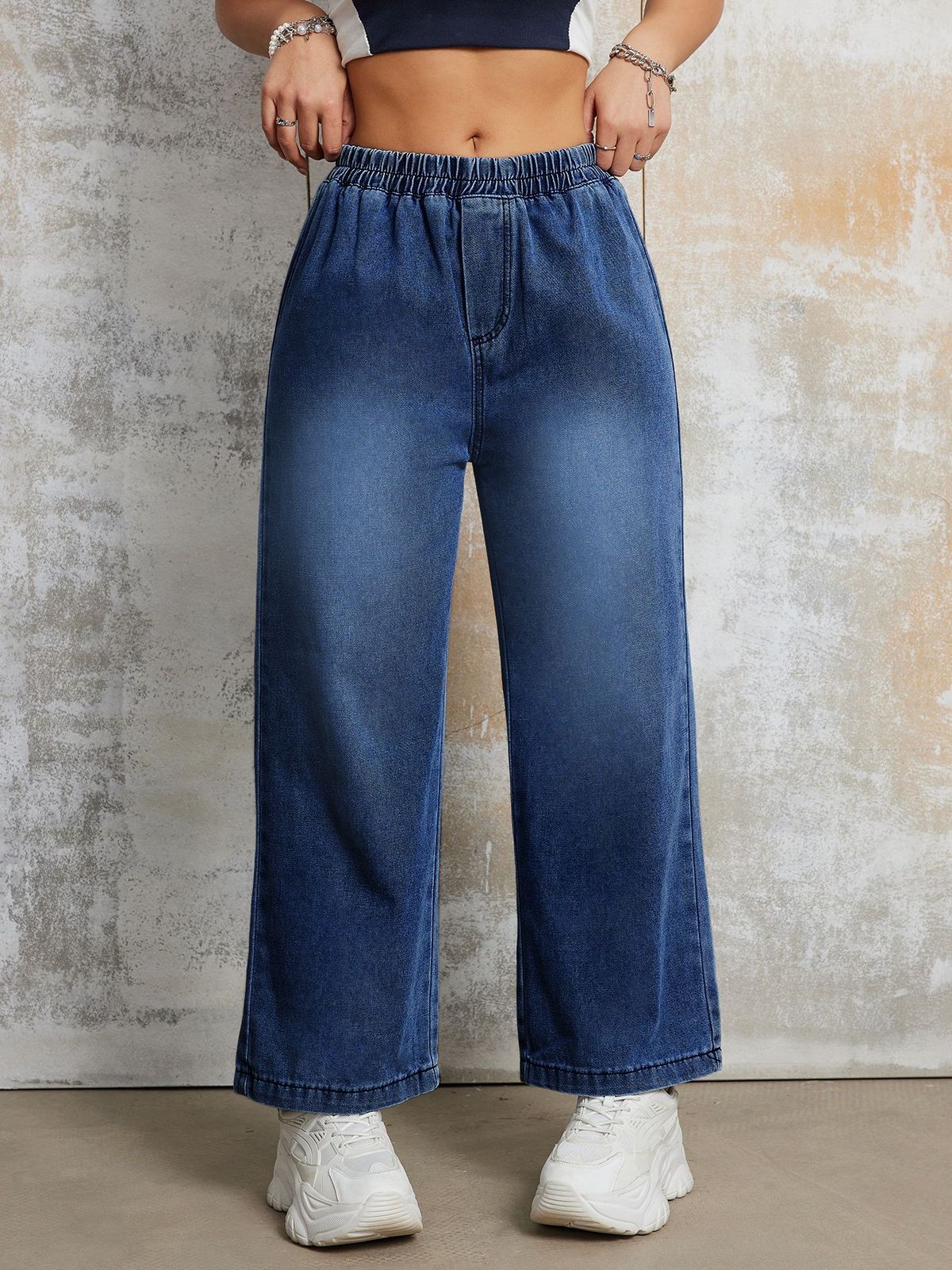 Vintage High Waist Wide Leg Jeans For Women – Washed Denim Pants (90% Cotton, Relaxed Fit, Distressed Look, Streetwear Style)_mkmklike.com