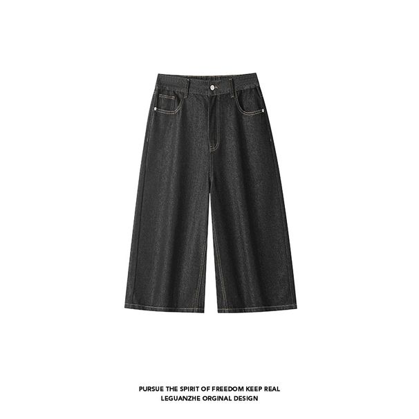 American High Street Style Raw Denim Cropped Jeans For Men, New Summer Loose Wide-leg Couple's Trendy Casual Shorts_mkmklike.com