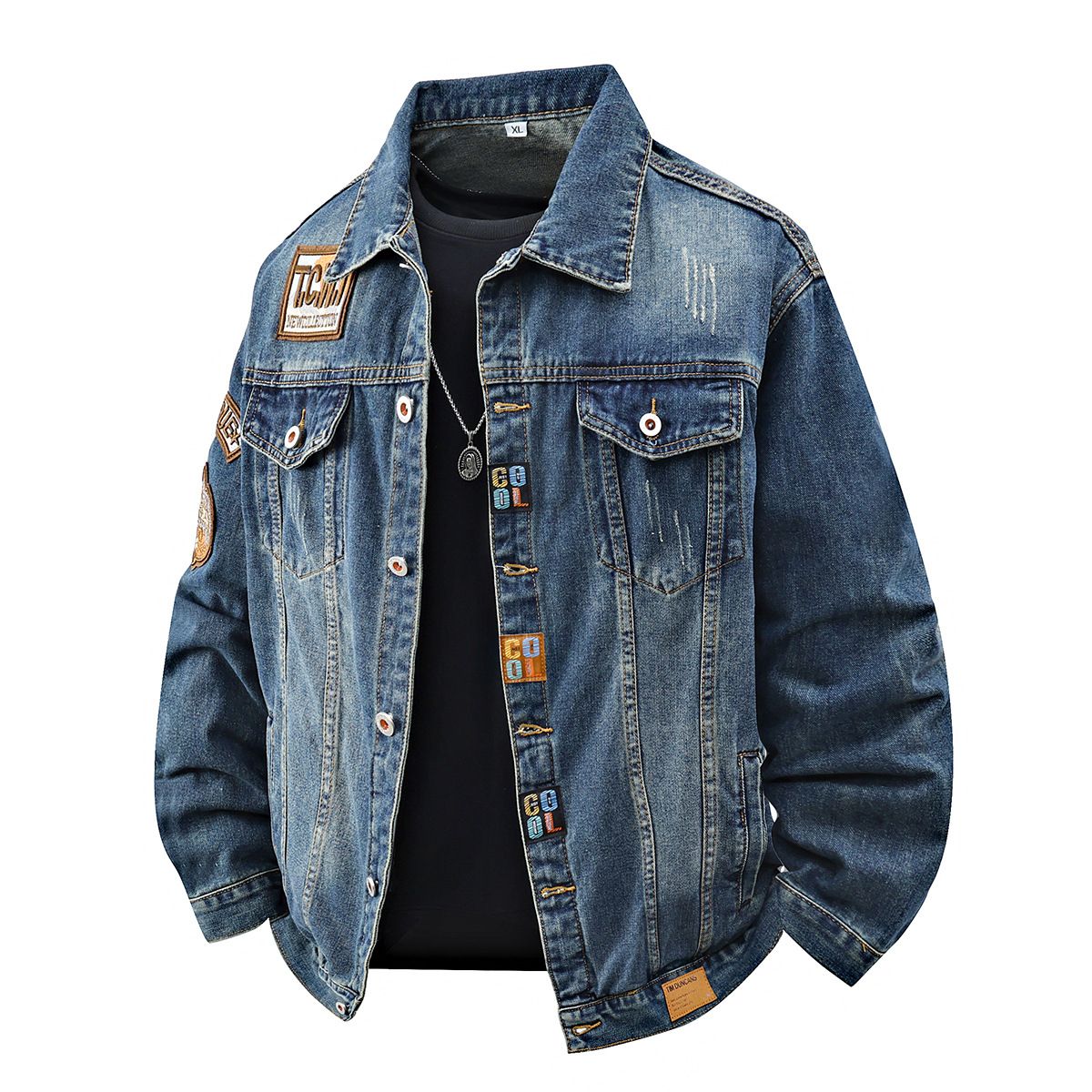 Men's Clothing Spring And Autumn Large Size Embroidered Denim Jacket Men's Trendy Motorcycle Style Tops Douyin Hot Retro Embroidered Men's Jacket_mkmklike.com