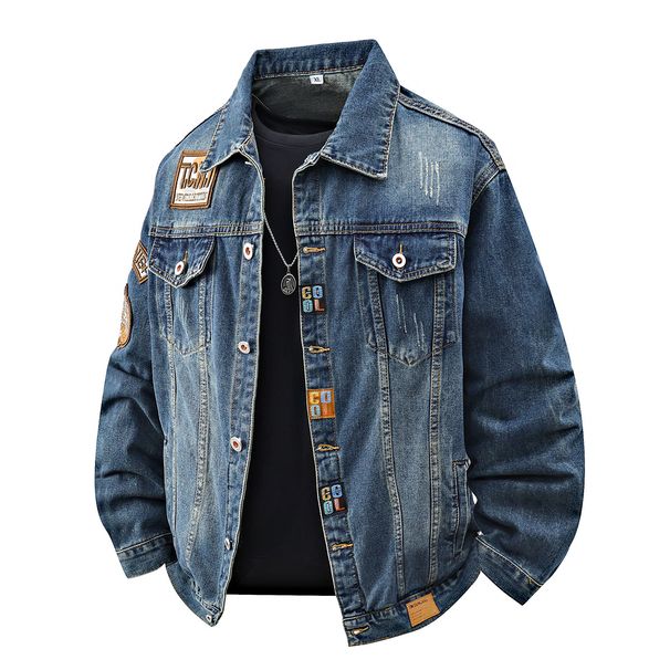 Men's Clothing Spring And Autumn Large Size Embroidered Denim Jacket Men's Trendy Motorcycle Style Tops Douyin Hot Retro Embroidered Men's Jacket_mkmklike.com