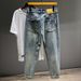Retro Washed Jeans Men's American Trendy Pants Men's Elastic Slim Fit Small Straight Feet Denim Trousers Large Size Men's Clothing_mkmklike.com