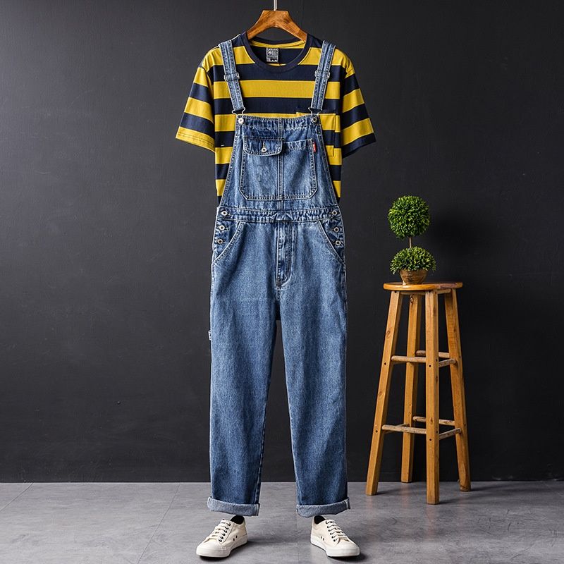 Pure Japanese Retro Straight Workwear Jumpsuit Unisex Hip-Hop Loose Age-Reducing Denim Overalls Men's Suspender Pants Trendy_mkmklike.com