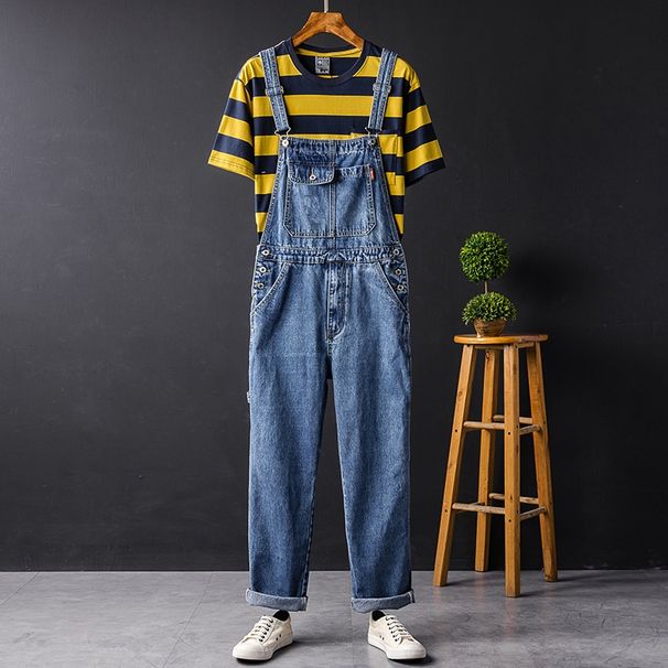 Pure Japanese Retro Straight Workwear Jumpsuit Unisex Hip-Hop Loose Age-Reducing Denim Overalls Men's Suspender Pants Trendy_mkmklike.com