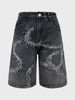 Amazon's European And American Retro Washed Denim Shorts For Men, Featuring Centipede Embroidery, Loose Fit, Street Style, Hip Hop, Trendy, Versatile Men's Trousers._mkmklike.com