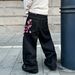 Men's Clothing Men's Retro Heavy Duty Plum Blossom Embroidered Jeans Y2K High Street Design Loose Fitting Straight Leg Floor Length Pants_mkmklike.com