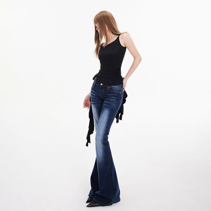 Women's Clothing American Retro Low-Rise Flared Jeans - Stretchy Bootcut Pants For Women (Extended Length)_mkmklike.com