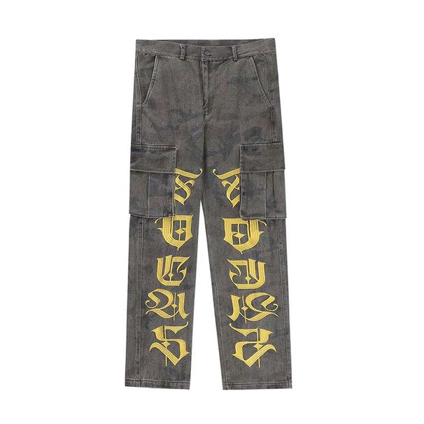Men's Camo & Graffiti Print Streetwear Jeans – Oversized Hip-Hop Fit, Urban Military Aesthetic (6 Sizes, Washed Green, High-Street Fashion Statement)_mkmklike.com
