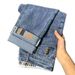 Men's Stretch Slim Straight Jeans - Vintage Washed Denim With Subtle Print, High Elasticity Comfort Fit (Blue/Black Grey, 28-36 Waist)_mkmklike.com