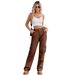 Women's Distressed Denim Cargo Pants With Semi-Elastic Waist - Streetwear Straight-Leg Workwear Pants For Spring_mkmklike.com