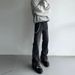 Distressed Black-Grey Bootcut Jeans – Vintage Washed Denim Pants With Subtle Flare & Classic Straight Fit (Men's High Street Retro Trousers)_mkmklike.com