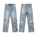 Men's Clothing Lightning Jeans Snow Mountain Gradient Destruction Scar Straight Trend Fashion High Street Fashion Brand High Ounce Limited Edition_mkmklike.com