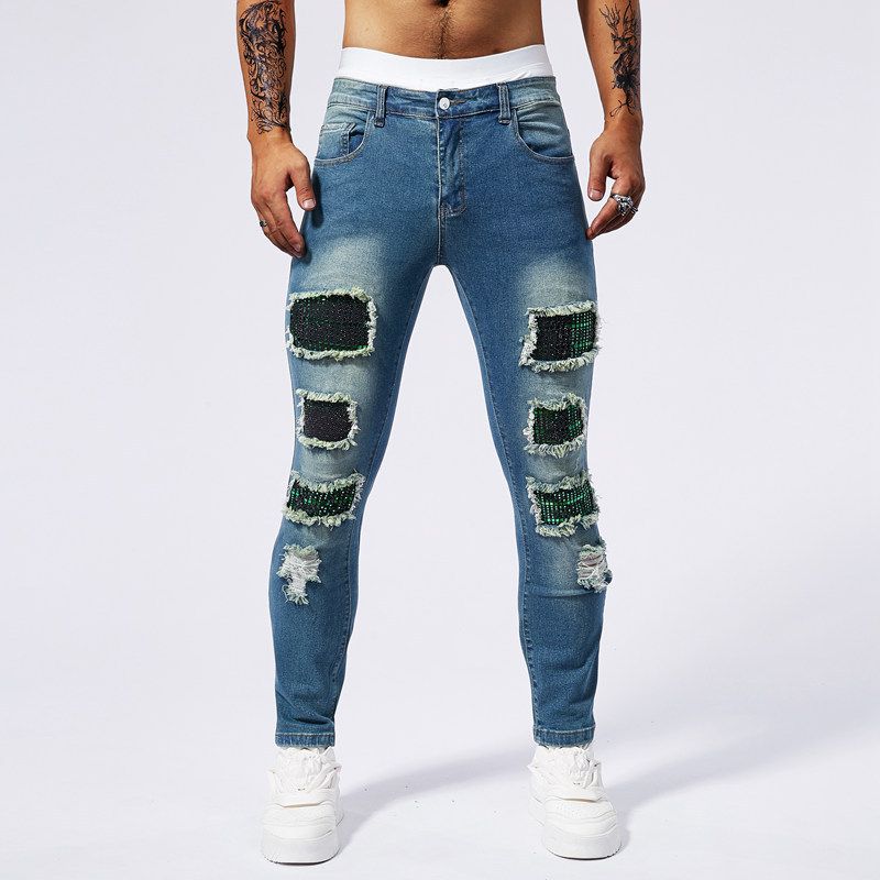 Men's Clothing Elastic Tight Ripped Men's Slim Fit Skinny Jeans Men's Casual Jeans_mkmklike.com
