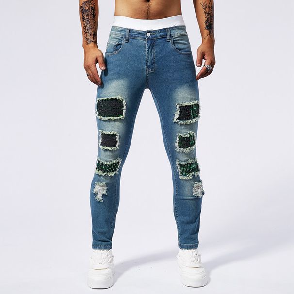 Men's Clothing Elastic Tight Ripped Men's Slim Fit Skinny Jeans Men's Casual Jeans_mkmklike.com