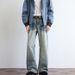 Men's Vintage Washed Denim Pants - Oversized Straight-Leg High Street Trousers (Black/Distressed, S-2XL)_mkmklike.com